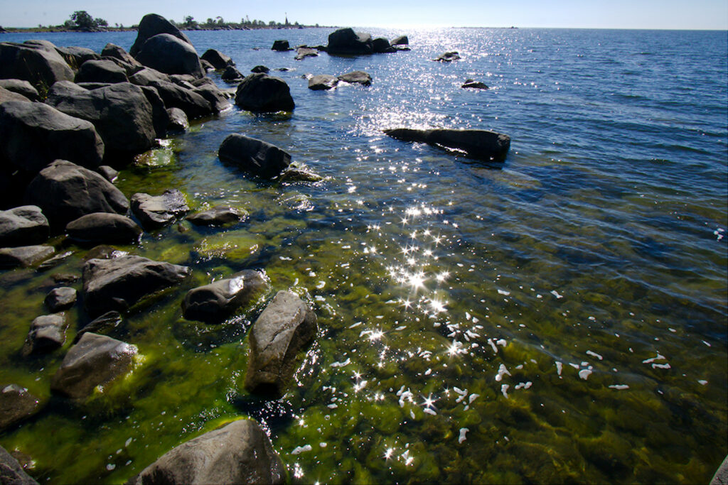 Meri kimmeltää Ouraluodon rannassa